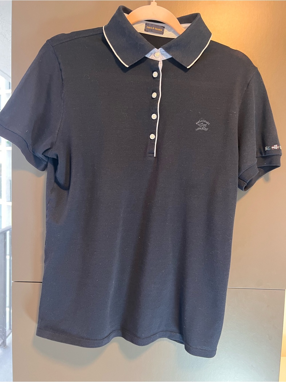 Paul & Shark Yachting Women Navy Blue Polo Shirt Crystal Embellished Size XL